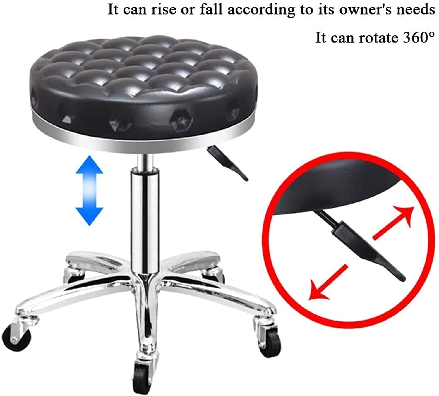 Draaibare salonkruk, verstelbare rollende draaibare massagekruk met wielen, verstelbare hydraulische zitting ronde rollende spa-salonstoel (bruin) (grijs1