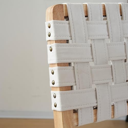 Miniatura 6 de VINGLI Juego de 4 sillas de comedor de madera tejida beige, sillas de escritorio modernas de mediados de siglo sin brazos con remaches y clavijas