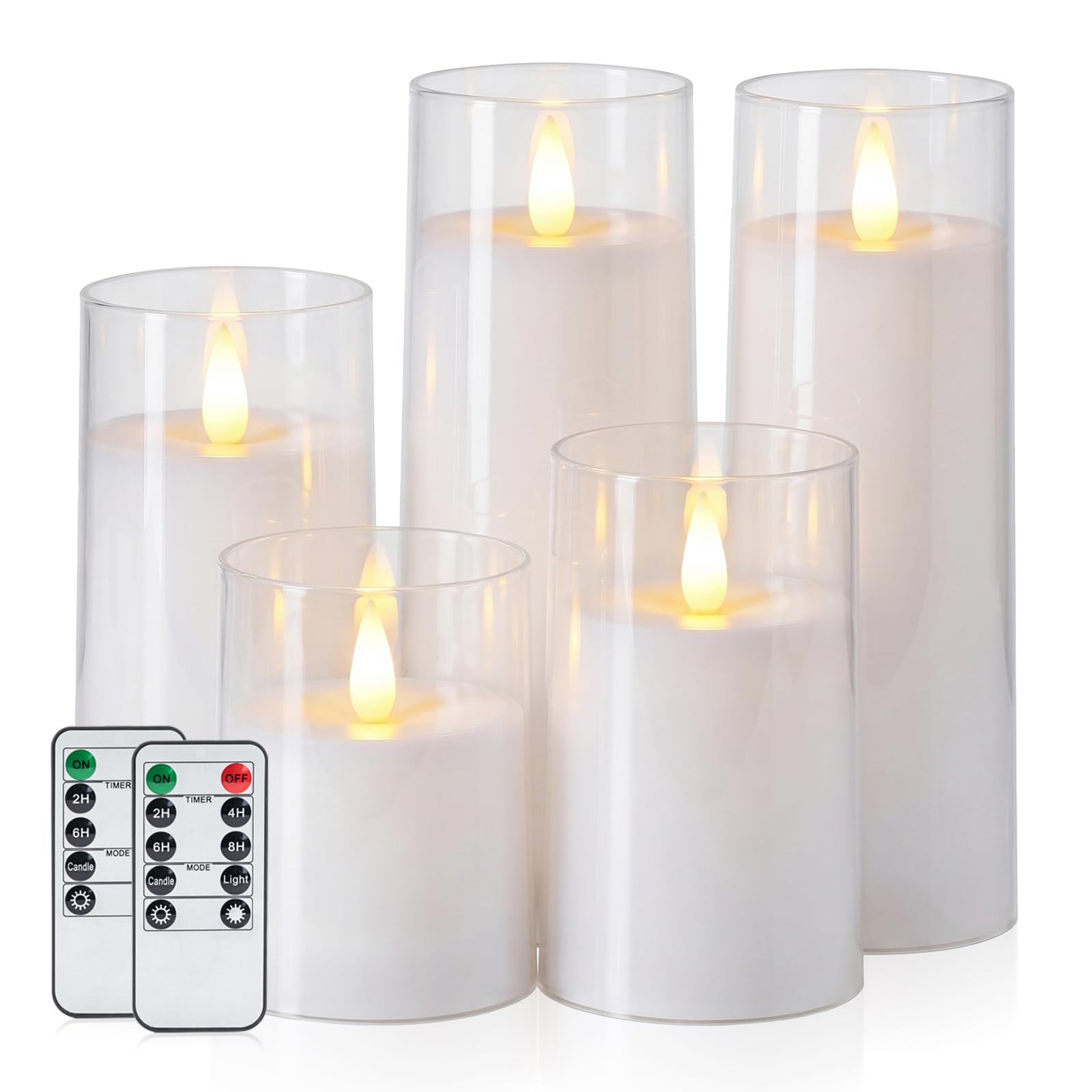Homemory Candele realistiche tremolanti a batteria, finte candele elettriche a LED con telecomando e timer, candele senza fiamma per la casa, decorazione natalizia, bianco, set di 5