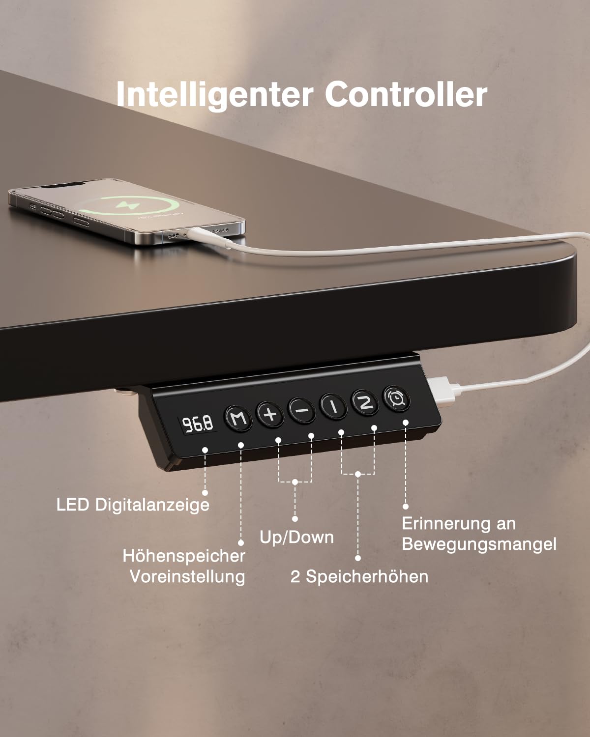 Devoko Höhenverstellbarer Schreibtisch mit USB-Buchse Schreibtisch Höhenverstellbar Elektrisch Steh-Sitz Verstellbarer Computertisch Stehpult Bürotisch Adjustable Desk,140x60cm,Schwarz