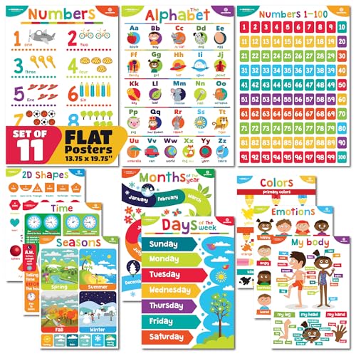 Sproutbrite 11 Pack 13.75'x19.75' Educational Posters for Toddlers Large Classroom Decorations for Preschool & Homeschool – Includes Alphabet, Numbers, Seasons, and Emotions – High-Visibility Learning Charts for Ages 3-5