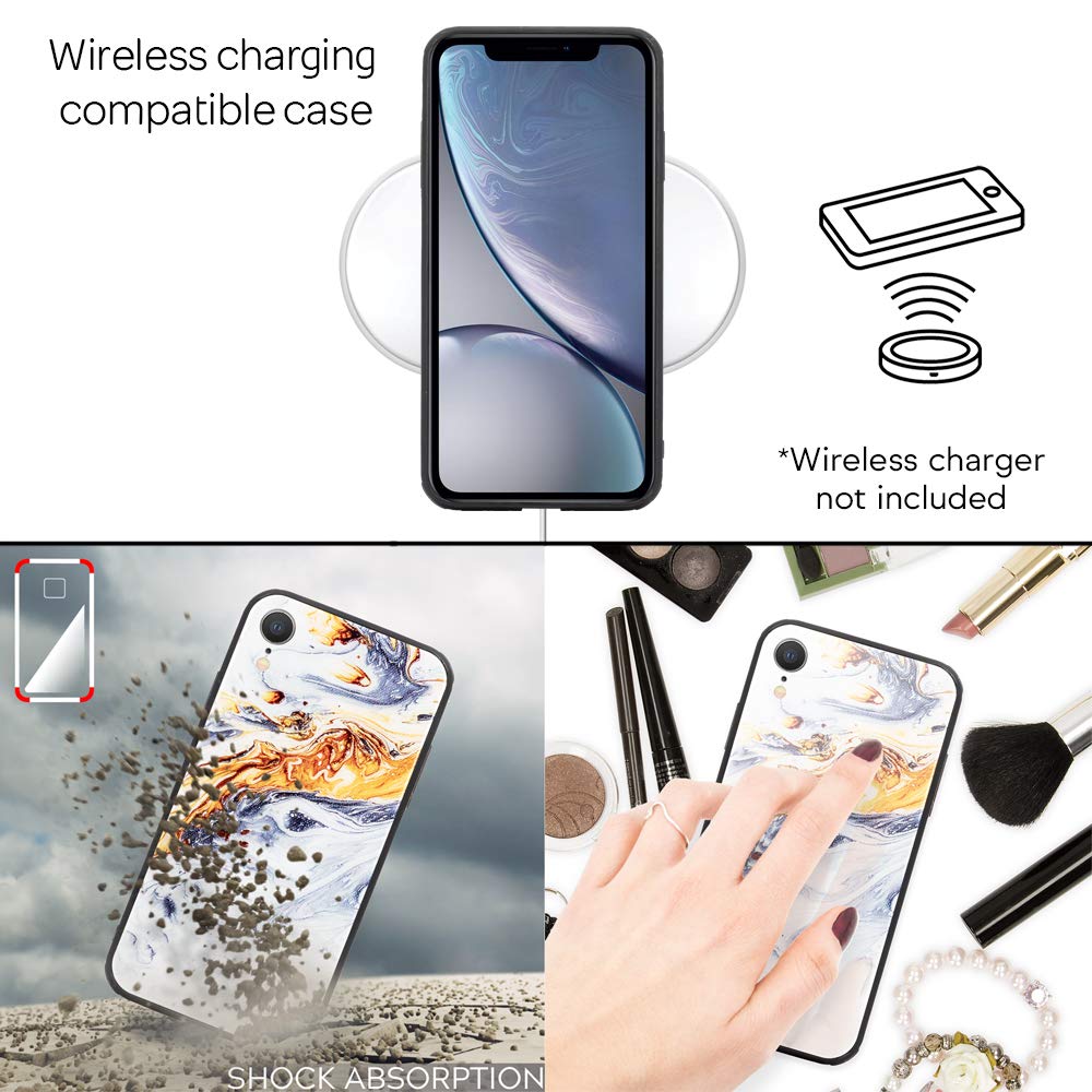 NALIA Custodia Rigida compatibile con iPhone X/XS, Marmo Disegno Cover in 9H Vetro Temperato & Silicone Bumper, Protettiva Hard-Case Resistente Copertura Antiurto Sottile, Colore:Pink Blu