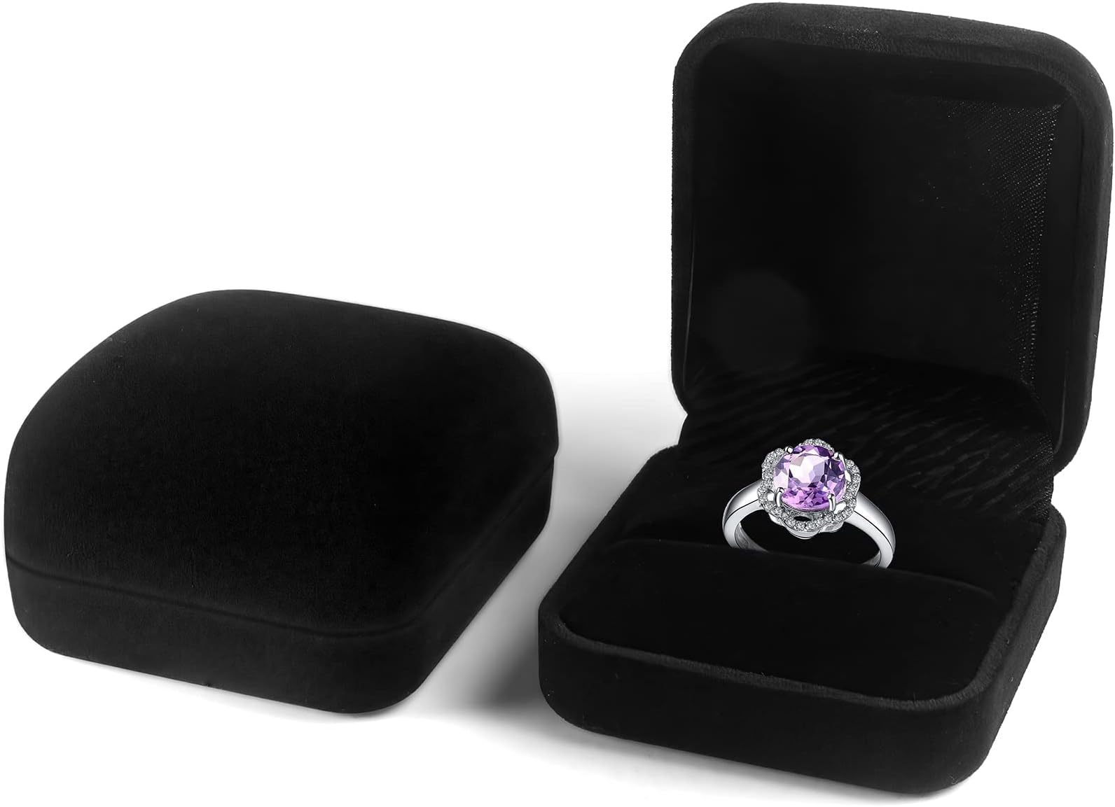 PERCEA Velvet Ring Box, 2 Pieces Jewelry Ring Boxes Gorgeous Vintage Single Slots Wedding Ring Gift Box with Lid for Wedding Ceremony Proposal Engagement Anniversary, Black