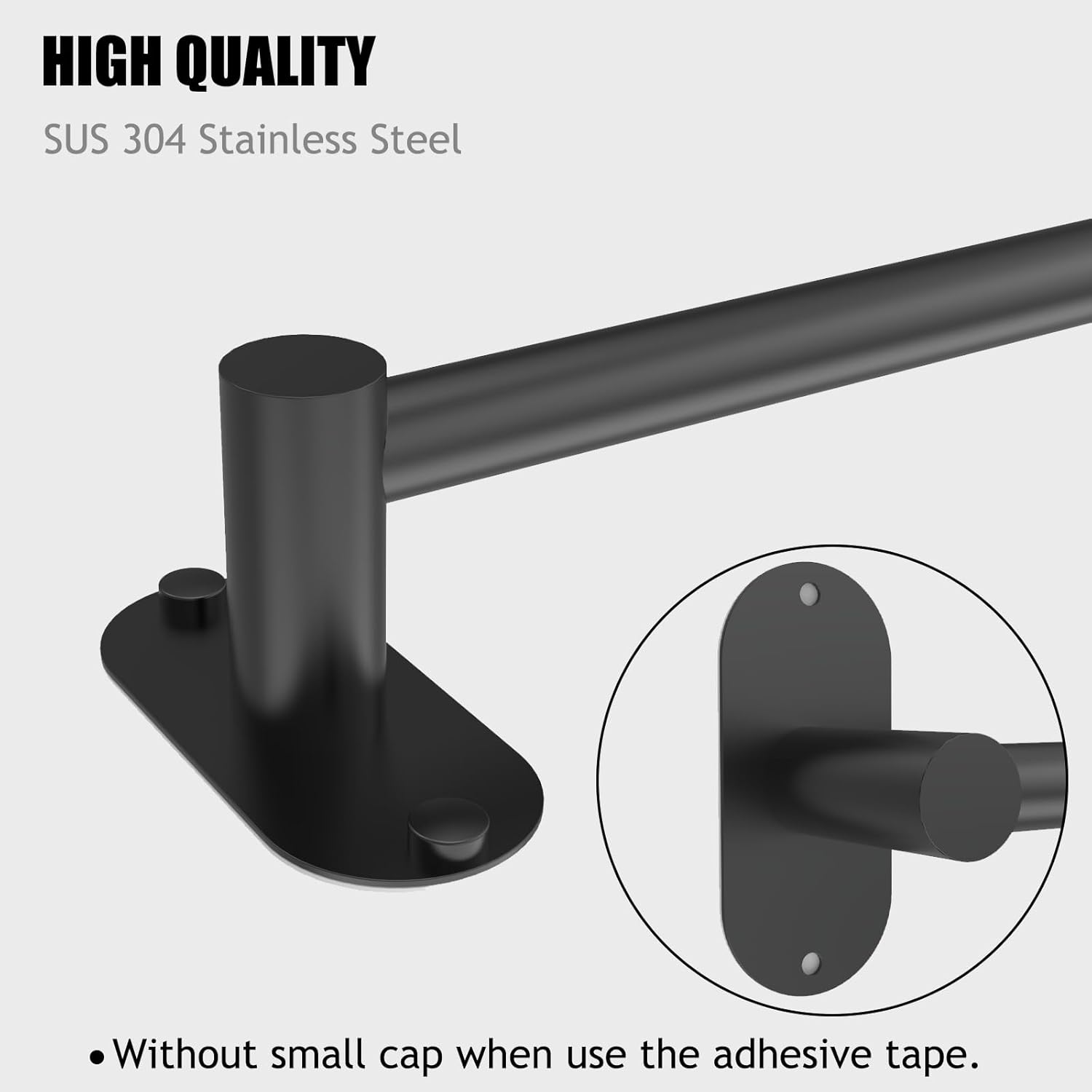 Towel Bar, Adjustable 14.4inch - 25.2inch Towel Rack, Self Adhesive & Wall Mounted for Bathroom Kitchen Hand Towel Holder Cloths Hanger SUS 304 Stainless Steel Single Bar (4, Matte Black)
