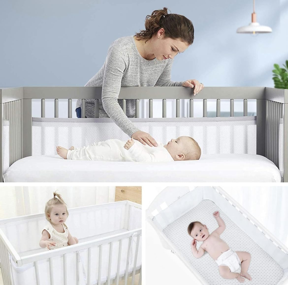 Paracolpi Lettino Neonato Traspirante Con Tasca - Bianco Stellato, Adatto 60x120 E 70x140 Cm | Design Sicuro E Comodo - Foto 11