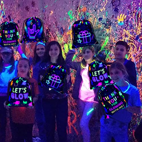 12 Stück Neon-Geschenktüten Mit Kordelzug Leuchtende Rucksäcke Goodie Bags Neon Partyzubehör Geschenktaschen für Geburtstagsfeiern Glow Partydekorationen Leuchtendes Partyzubehör für Die Dunkelheit