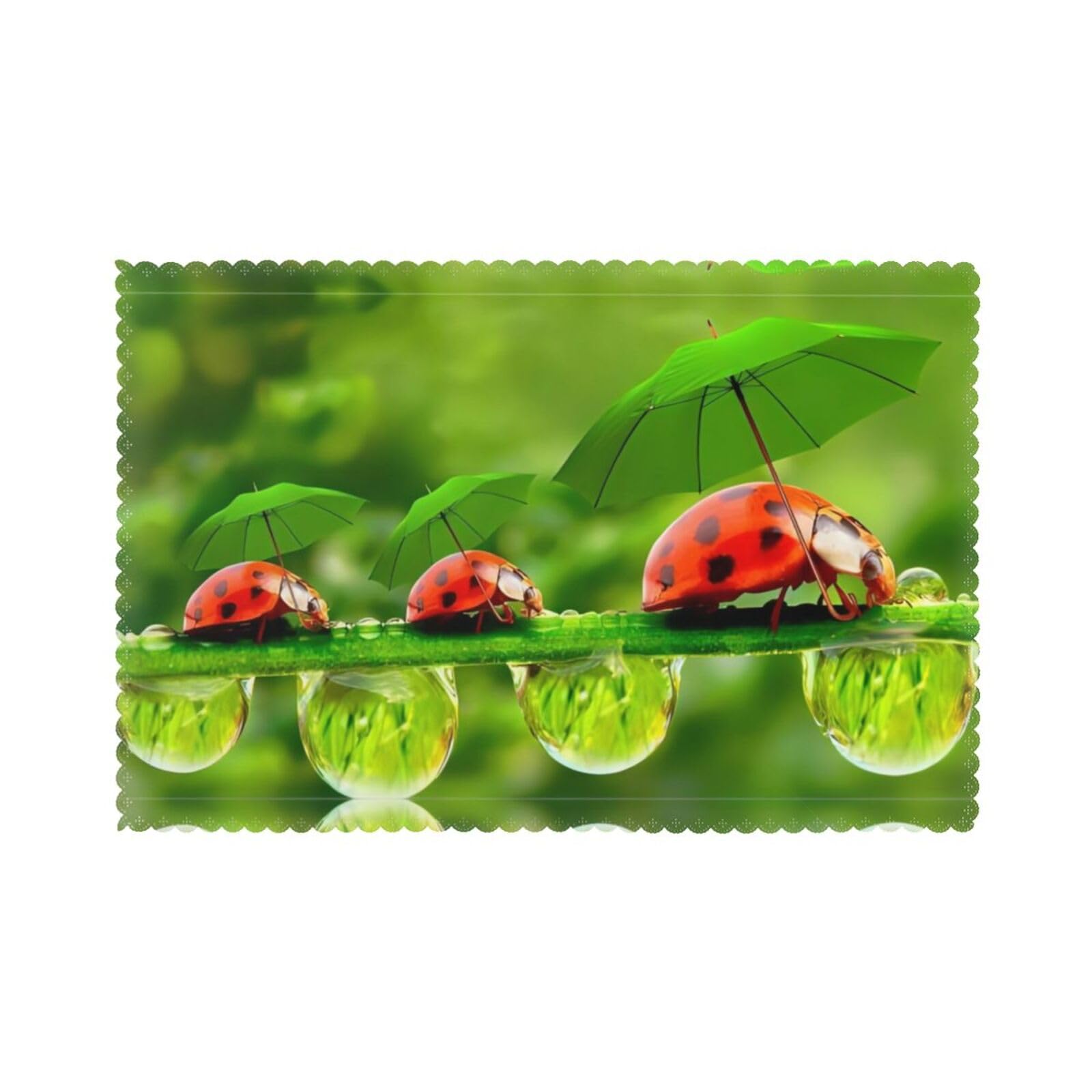 Funny Ladybug Holding Umbrellas Printed table mat set (6 pieces) - Aesthetic upgrade for family gatherings and hotel banquets