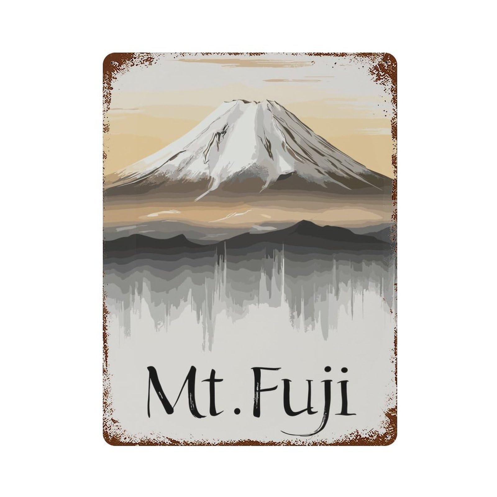 Rust Effect Tranquil Mt Fuji Japan Retro Metal Sign 15.7"x11.8", Farmhouse Wall Decor for Living Room, Hallway And Home Decor