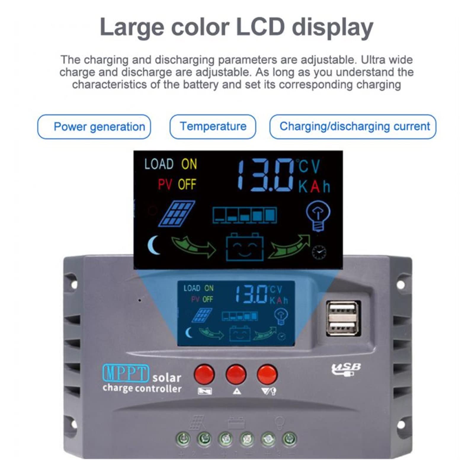 Regulator ładowania słonecznego MPPT 10A, 20A, 30A, 12V, 24V, z wyświetlaczem LCD, podwójne ładowanie USB, sprzęt elektryczny(30A)