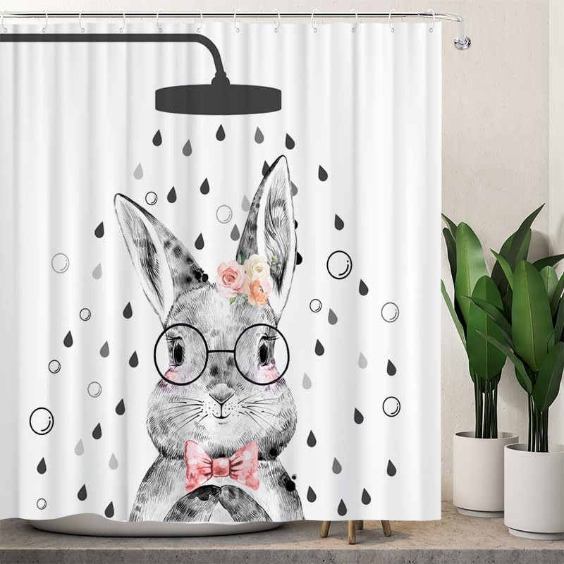 Amazon.com: Cute Shower Curtain Easter Bunny Shower Curtains for ...