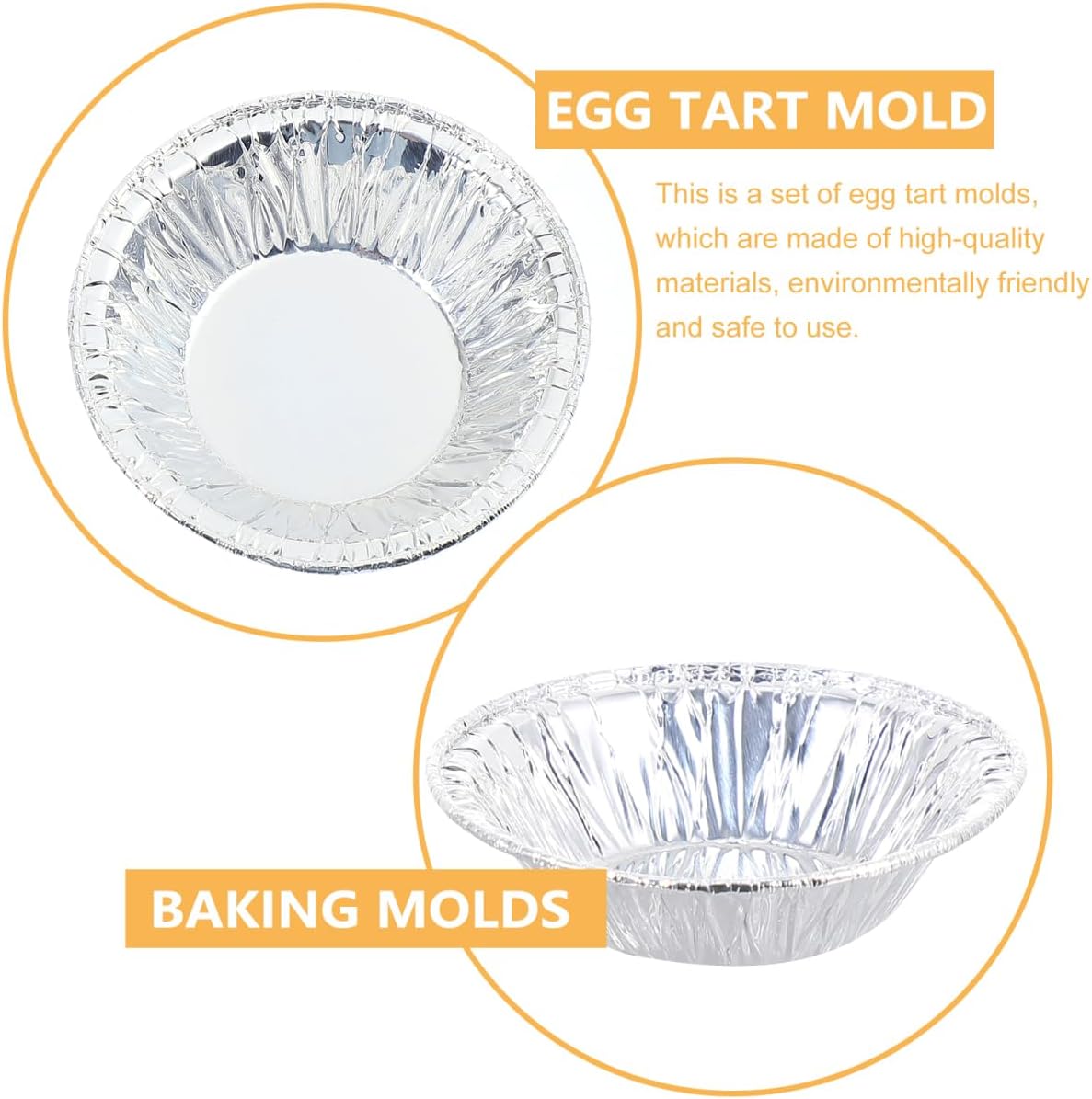 500 pcs Disposable Aluminum Foil Egg Tart Molds 2.95 in Round Baking Cups for Cupcakes Muffins Mini Pies and Desserts Non-Stick Single-Use