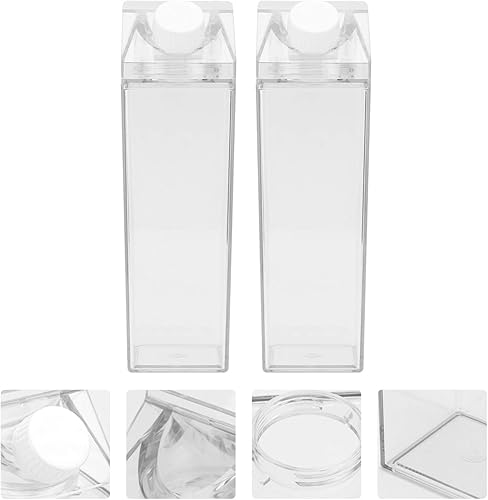 Miniatura 5 de UPKOCH Bling - 2 botellas de agua de cartón de leche de plástico de 16.9 fl oz, botellas de leche cuadradas transparentes, botella de agua portátil