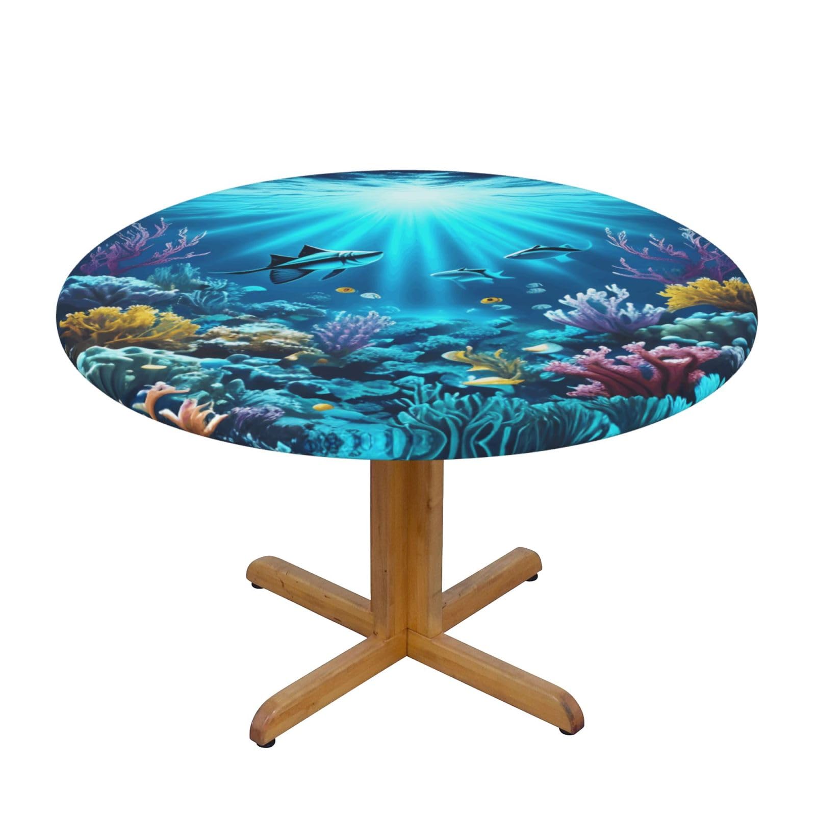 ZQYTGFDC Submarine Coral Rays M Decorative Round Tablecloth Waterproof Anti Stain Oil Proof Size for 40 50 inch