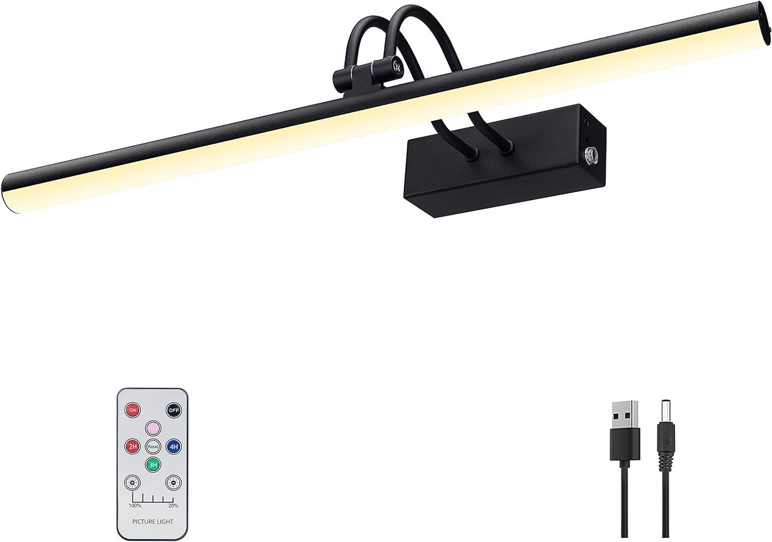 Picture Light,Picture Lights for Wall Cordless,16" Picture Lights with Timer and Dimmable,Battery Wall Lights for Display Gallery Painting Art Frame Portrait-Black 16inch Black