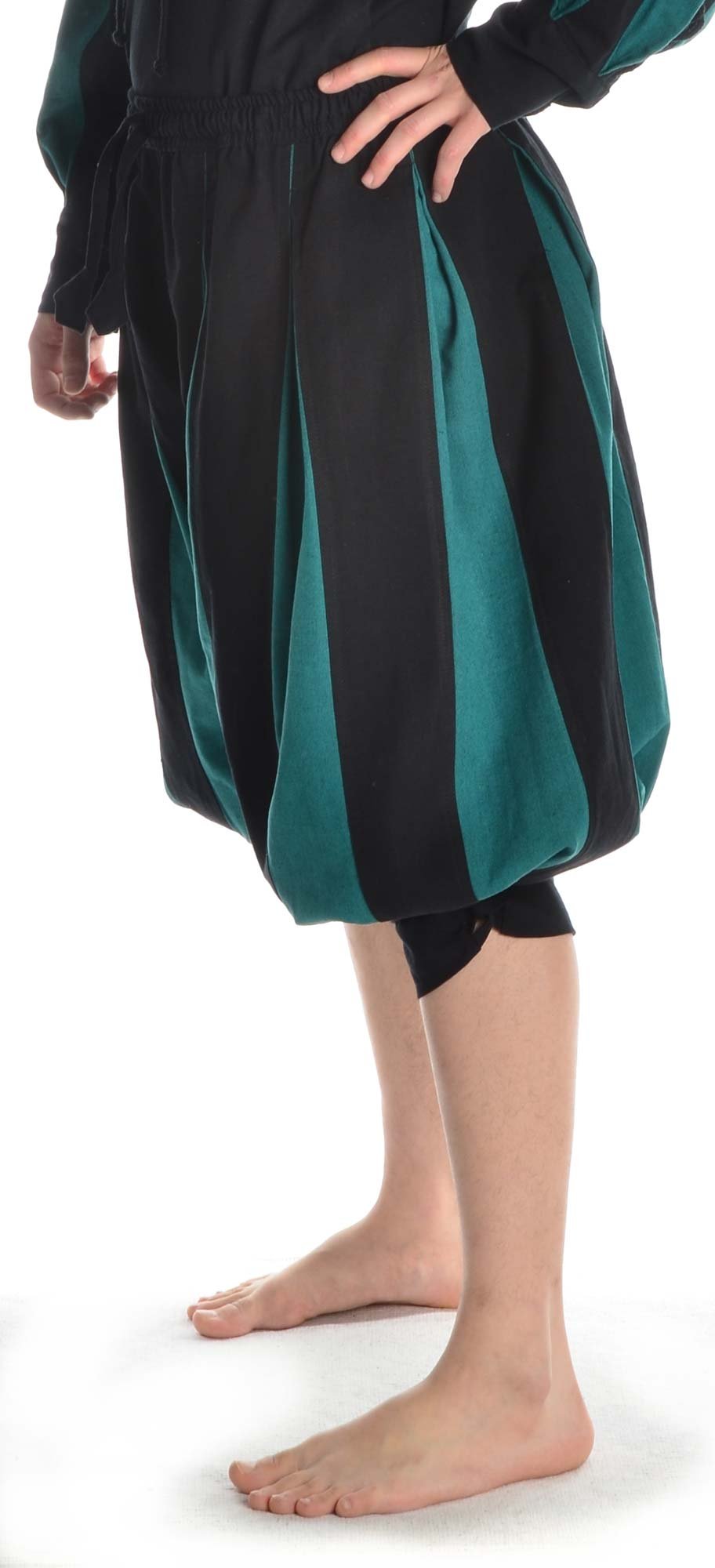 Pantalones Medievales Landsknecht para Hombres - Longitud de la Pantorrilla - Algodón Puro - S-XXXL Negro-Verte, Negro-Marrón, Negro-Rojo