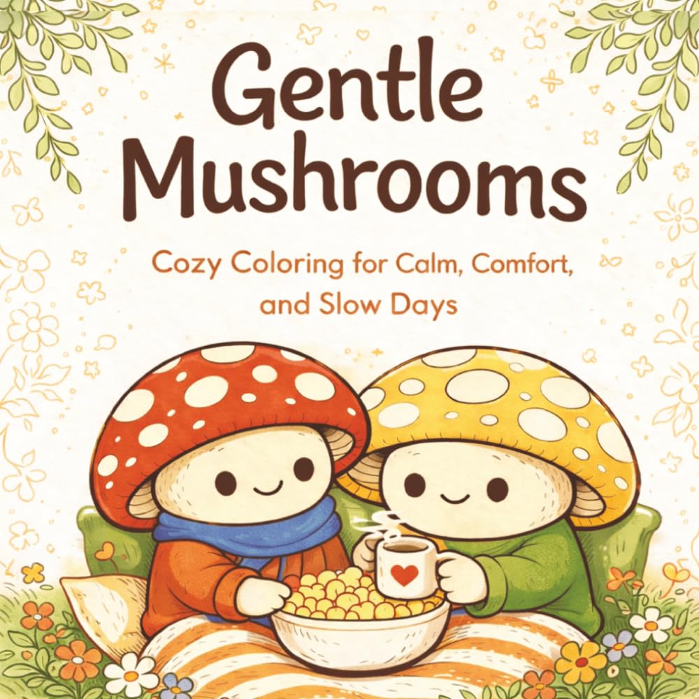 Gentle Mushrooms: Cozy Coloring for Calm, Comfort, and Slow Days: Coloring Book for Relaxation, Adults and Kids, Featuring Mushrooms in a Cozy Environment, 40+ Coloring Pages