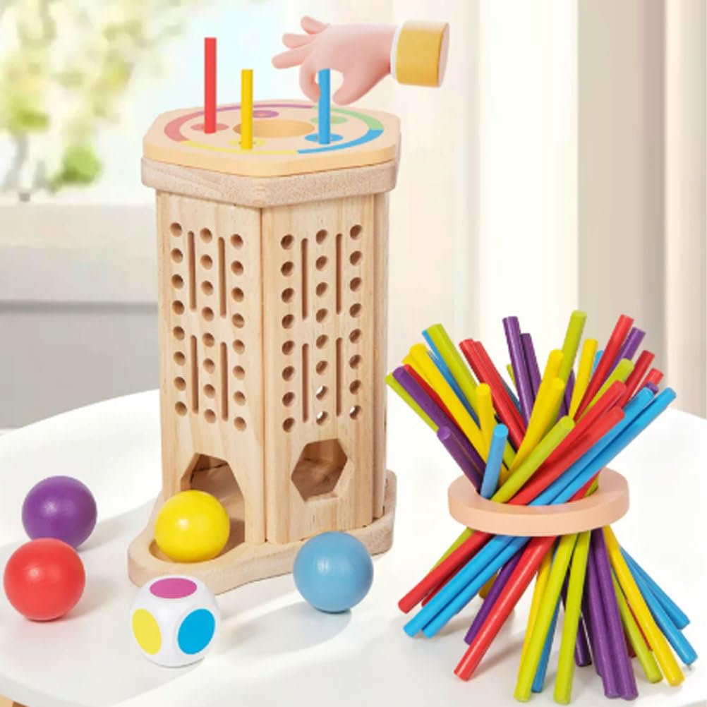 Jeu bâton Bois Montessori Tirer, Jouet motricité Fine tri Couleurs