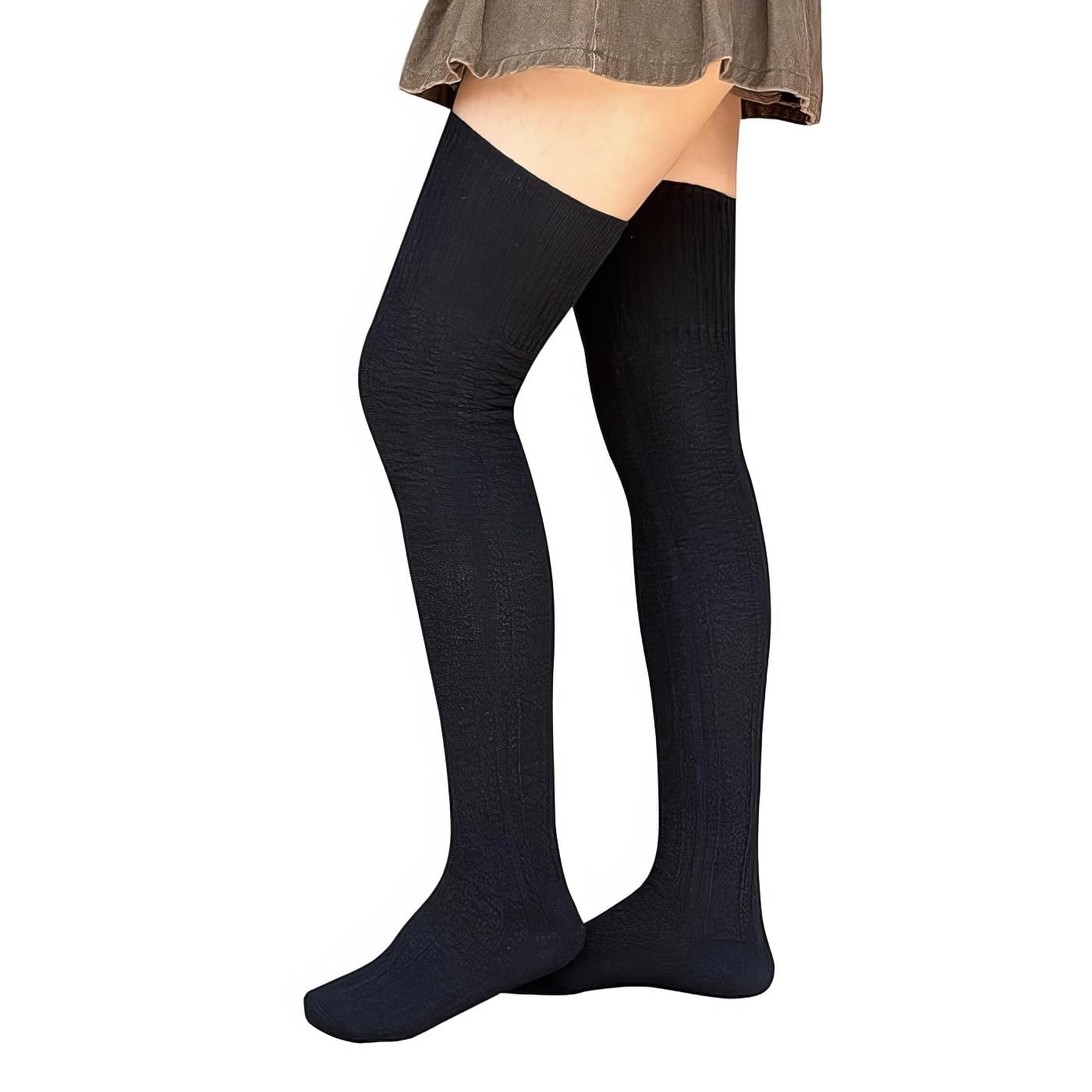 Women's Extra Long Black Knitted Thigh High Socks - Cozy Cable Knit Over-the-Knee Stockings, Versatile & Stylish Warm Winter Socks-image-15