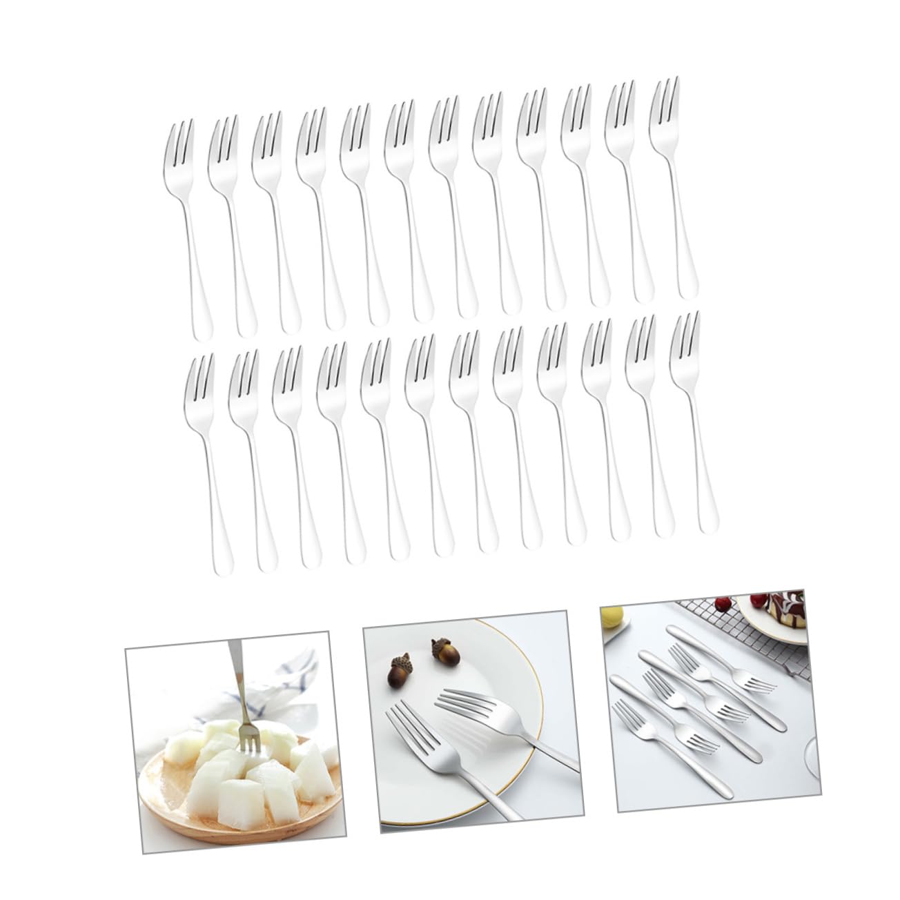 Fourchettes à Dessert Portables en Acier Inoxydable, Lot de 24, Argenté