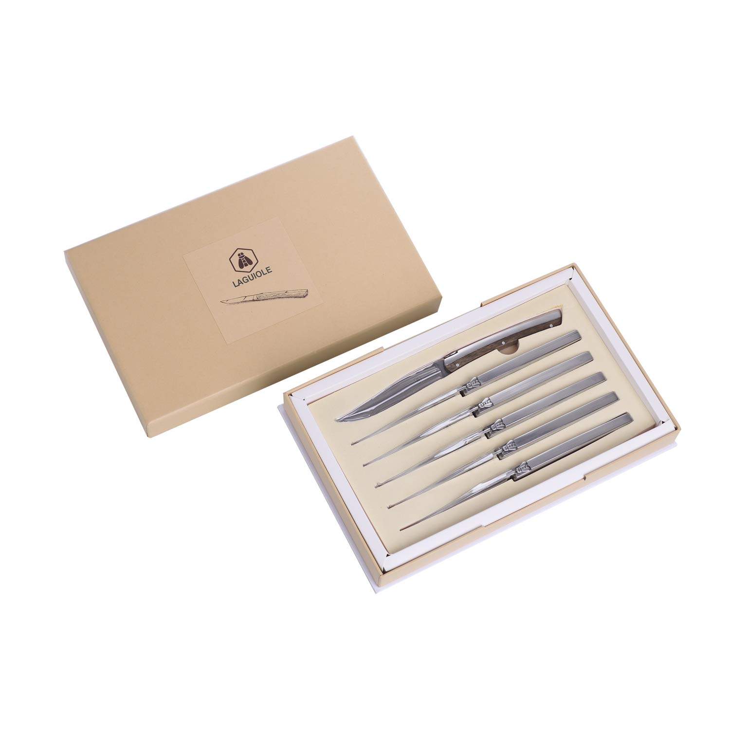 LAGUIOLE - Set di 6 Coltelli da Tavola - Manico Design - Design elegante