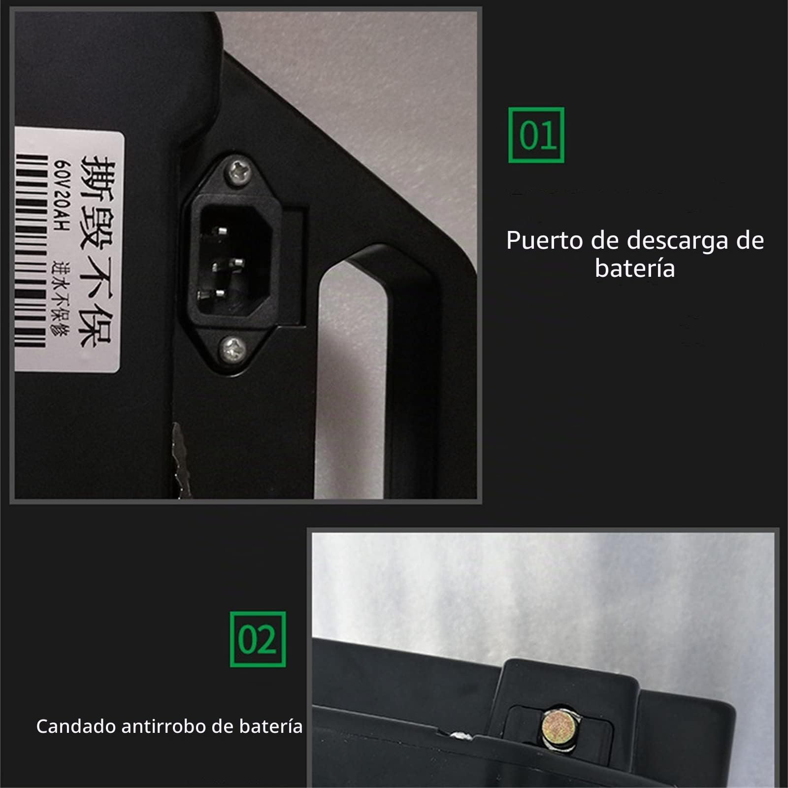 (3-5 días de Entrega) 60V 15AH 20Ah Batería de Bicicleta eléctrica, Batería de Litio con Cargador Ebike Batería, para Motor de 200W 500W 750W 1000W 1500W? (60V 20AH)