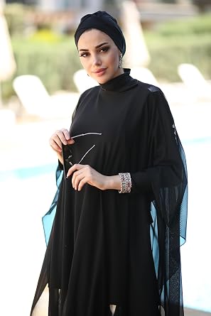 RP001 Kaftan Pareo | Tesett r Mayo  zeri Desenli Kad n Plaj Kaftan  | Siyah  k Kimono Pareo | Hafif Plaj Elbisesi | Deniz, Havuz ve Tatil Kullan m   in