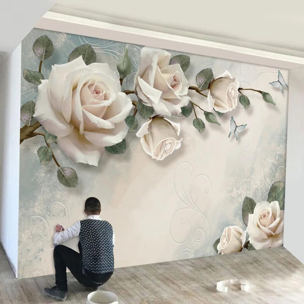 Papier peint photo 3D rose blanche pour décoration de salle de mariage élégante
