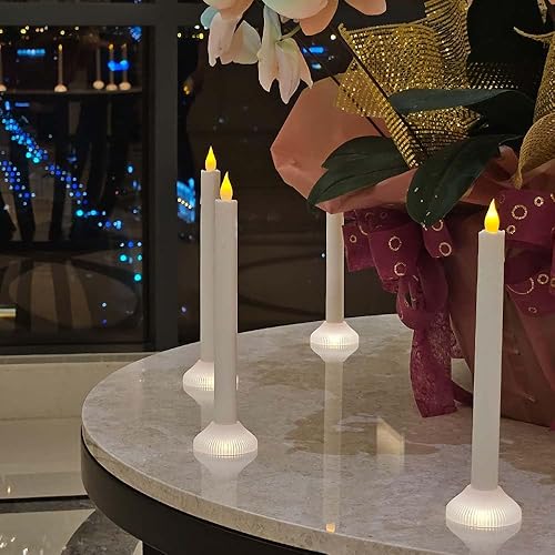 Miniatura 6 de Velas cónicas parpadeantes sin llama de un solo uso, velas LED para ventana, funcionan con pilas, color blanco, juego de 6 para decoración de