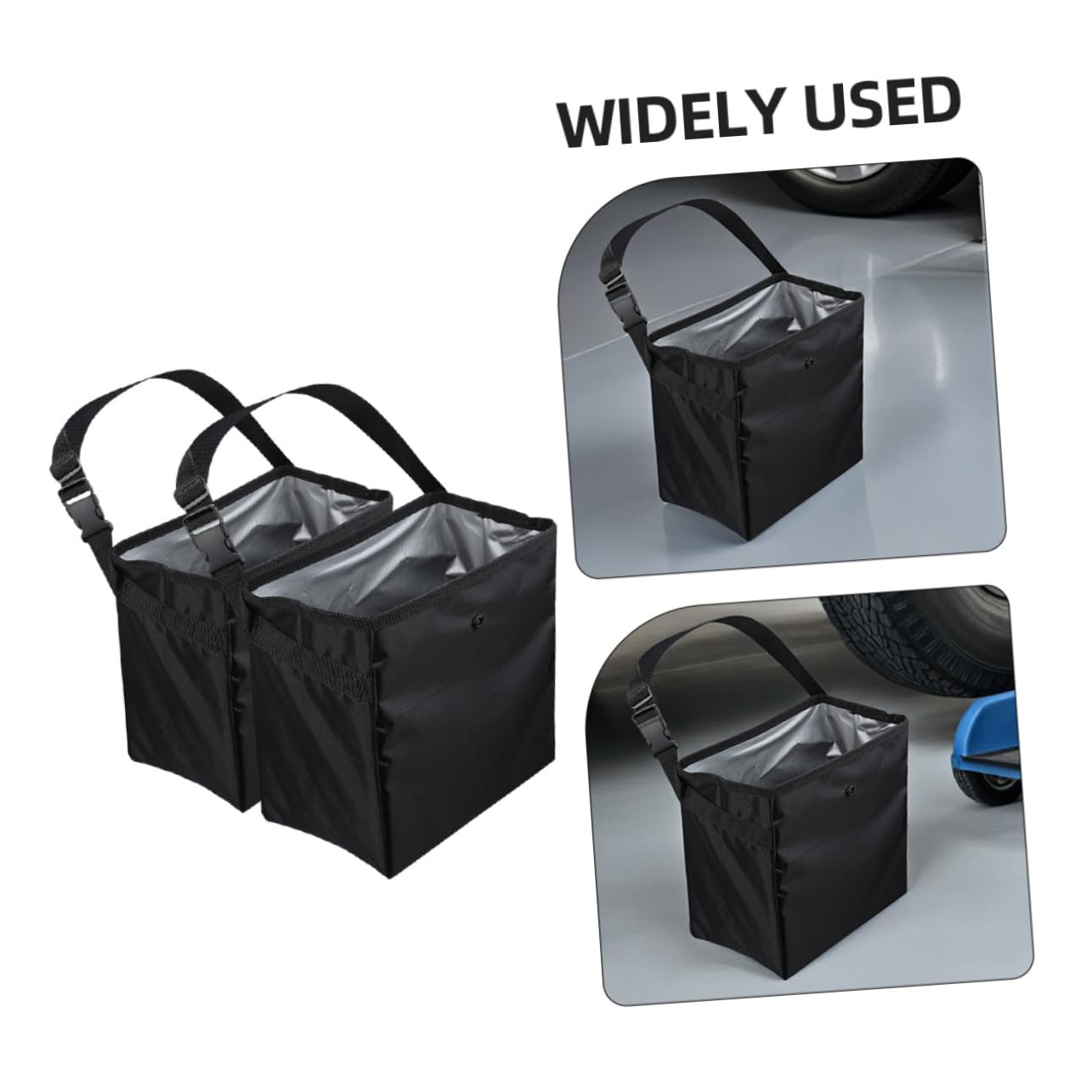 2 Stück Auto Abfalleimer 8, 5l aus Nylon und Pvc Schwarz | Tragbarer Organizer für Werkzeug und Spielzeug, Auslaufsicherer Behälter, für Reise und Camping