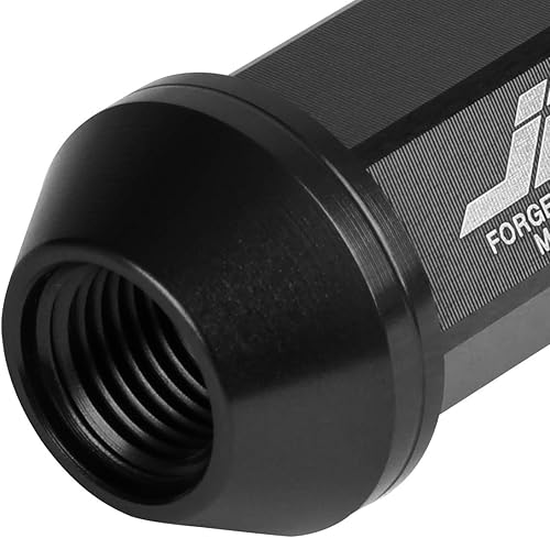 Miniatura 4 de J2 Engineering - Juego de 20 tuercas de aluminio 7075 de extremo abierto M12 x 1.25 con adaptador de enchufe, negro, asiento cónico, LN-T7-004-125-BK