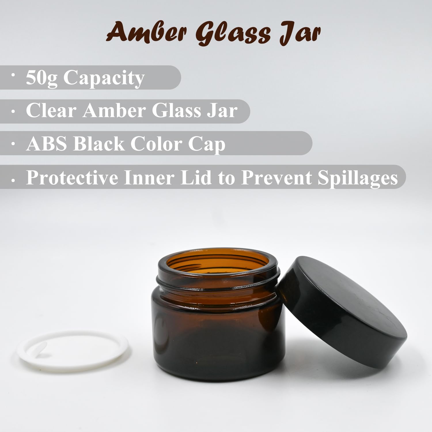 Happy Packaging 50 Gm Amber Round Empty Glass Cosmetic Cream Container | Jars With Black Cap And White Inner Lids For Creams| Balms | Face Scrub | Body Cream Etc (3) - Image 2 thumbnail