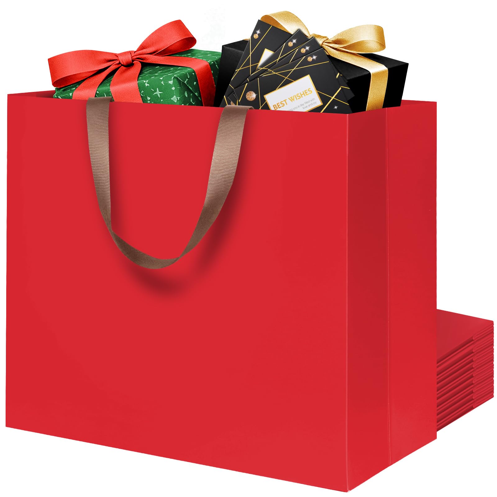 LVNRIDS 10 Pack Extra Large Gift Bags Red, Luxury XL Gift Bag with Handle 43 x 13 x 32 cm, Extra Large Gift Bags with Cards for Small Business Wedding Birthday Party Christmas Presents Mall
