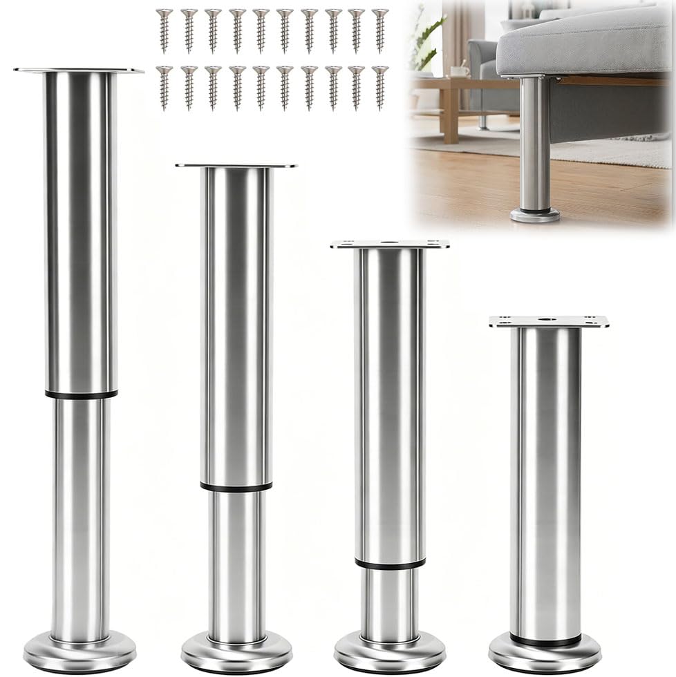 Pieds de meubles réglables 18-30 cm, lot de 4 supports de table en acier