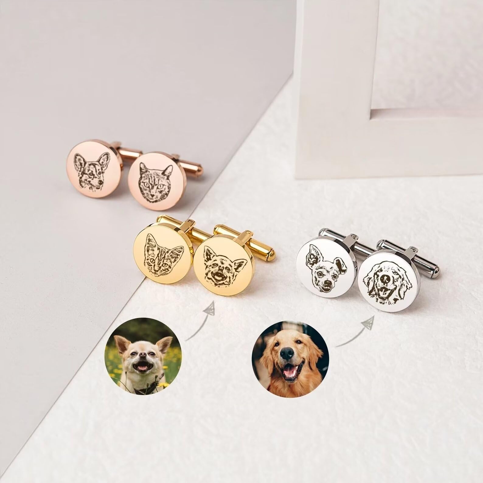Gemelos personalizados - Gemelos de retrato de mascotas - Regalo del novio de la novia - Regalo personalizado para él