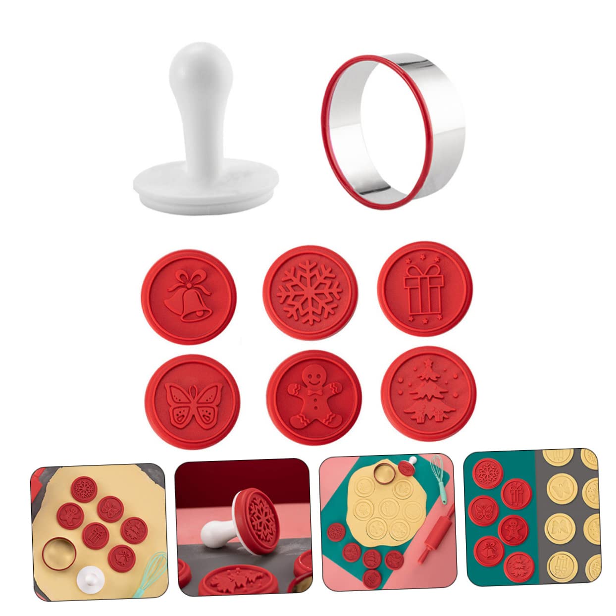 Alipis 3 Ensembles tampon à biscuits cuisine accessoires kit noel fournitures de cuisson de biscuits moule à réutilisable de biscuit moule à décoratif pp rouge