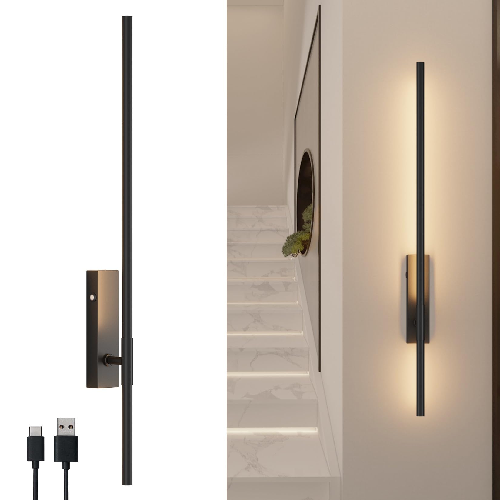 Snapklik.com : Battery Operated Wall Sconce Set Of 1, 32.7inch