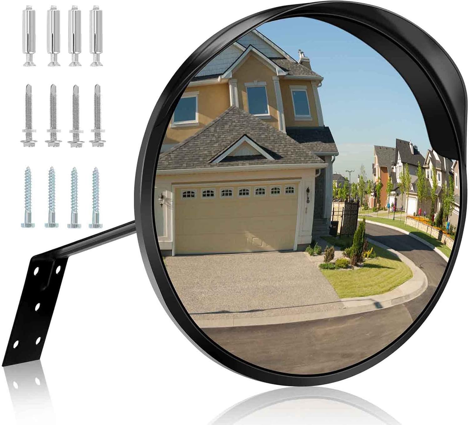 12" Convex Security Mirror, Adjustable Angle and Wide View for Garage and Traffic Driveway Park