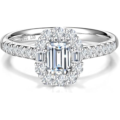 AGVANA 'Boundless Devotion' 0.8-1.8 Ct. Tw. Lab Grown Diamond Halo Engagement Ring in Sterling Silver 0.3-1 Carat Main Stone Promise Anniversary Wedding Ring for Women Her(D-E Color, VS Clarity)