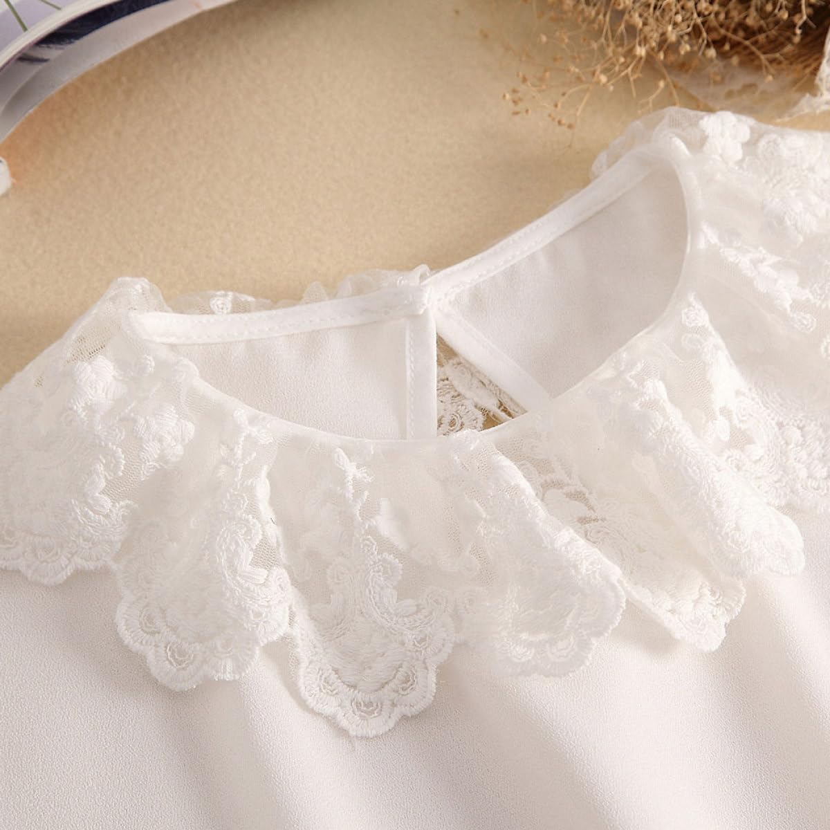 Detachable Lace Fake Collar for Women White Chiffon