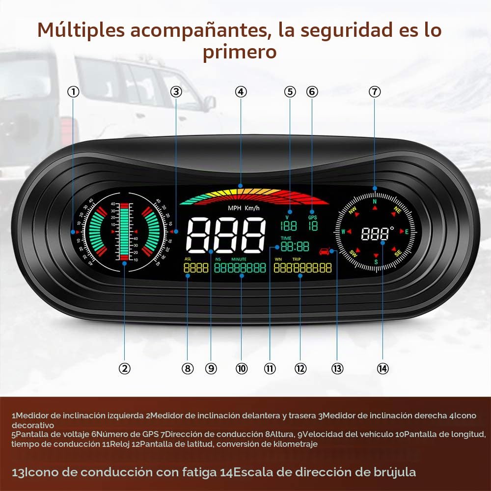 Head Up Display Inclinómetro GPS 4x4 for vehículos todoterreno, pantalla frontal, medidor de pendiente digital, reloj de ángulo de inclinación y balanceo, medidor de velocidad y altitud for todos los