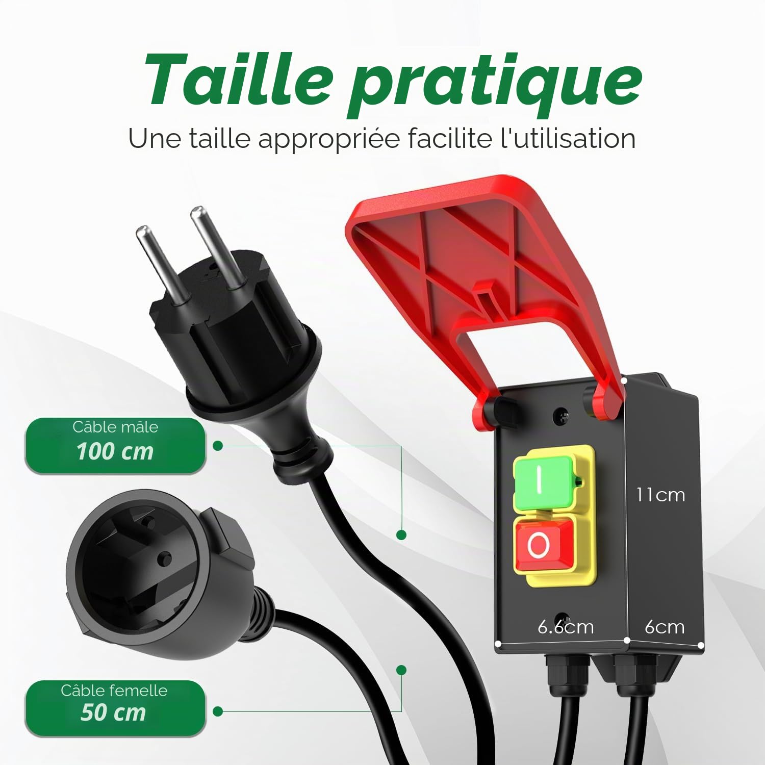 Interrupteur d'arrêt d'urgence 18 A 220 V-230 V, 150 cm monophasé pour table de fraisage et autres, convient pour la maison, l'atelier, le bricolage, interrupteur de machine pour un