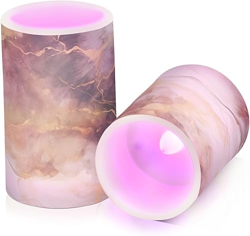 Vista 359 de Velas parpadeantes sin llama, velas LED moradas de mariposa lavanda con temporizador remoto, juego de 2 velas a pilas para San Valentín, boda