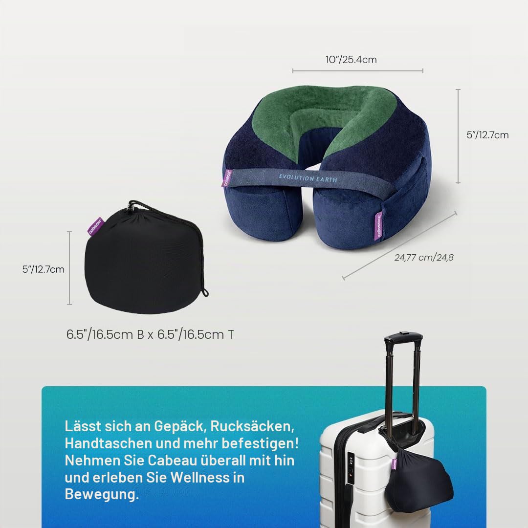 Cabeau Evolution Earth Reisekissen aus luxuriösem Memory-Schaum, das Beste Reisekissen mit 360-Grad-Kopfstütze, Hals und Kinn (Wind)