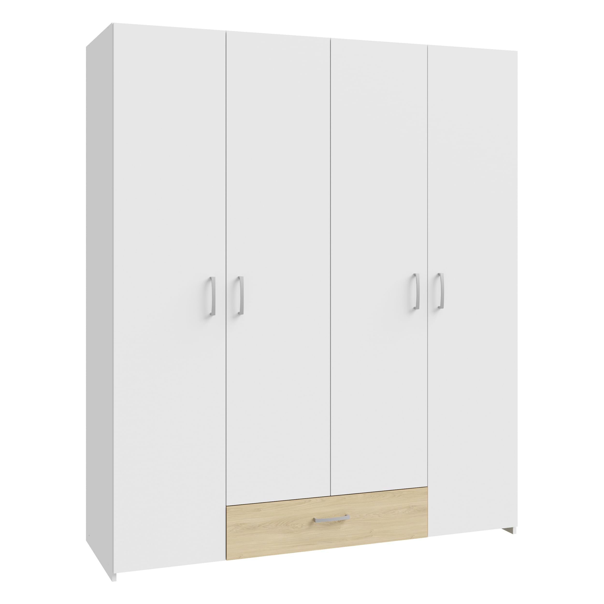 Forte ECONOBOX Kleiderschrank 160, 4-türiger Schrank mit viel Stauraum, Holzwerkstoff, Weiß/Puccini Eiche, 159,1 cm breit, 190,5 cm hoch, 54,4 cm tief