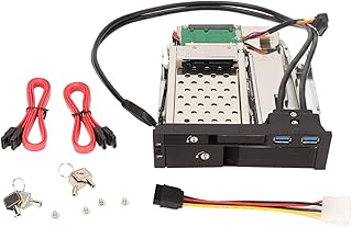 Yoidesu Internal SATA Hard Drive Rack, 2.5/3.5in Trayless Hot Swap SATA Mobile Rack Dual USB3.0 SATA HDD Mounting Bracket for 5.25in Floppy Drive Bay