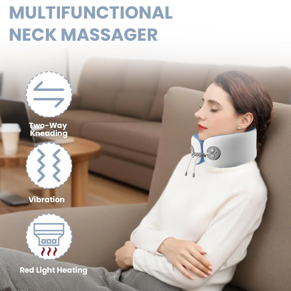 Nackenmassagegerät, Elektrisches Nackenmassagekissen mit 2 Wärmestufen und 3 Massagemodi, Wiederaufladbare Kabellose Nackenmassage für Flugzeug, Auto, Büro, Zuhause, Nackenschmerzen Linderung