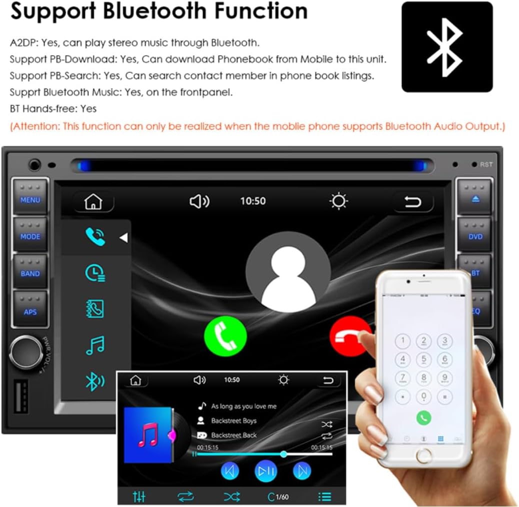 Eaglerich Car Radio with DVD/CD Player 6.5Inch HD Touch Screen Mirrorlink Car Stereo Bluetooth Handsfree USB SD AUX FM Support Steering Wheel Control Autoradio