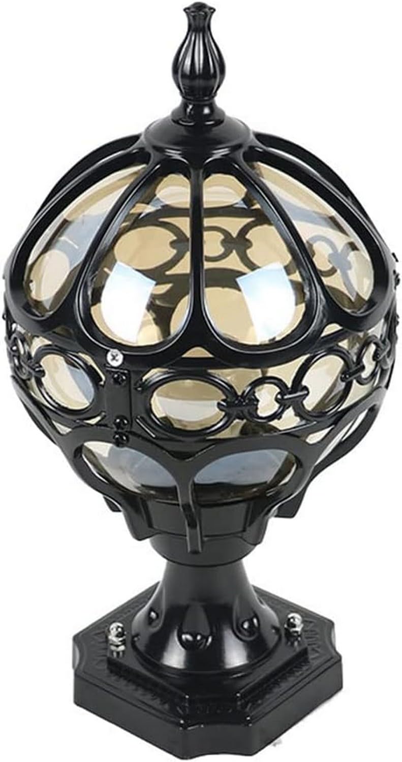 XANAYXWJ Słupek ogrodowy Szkło Aluminiowe Lampy słupkowe LED Okrągłe lampy słupowe V-intage Luksusowa kolumnowa do płaskiego patio dekoracyjna uliczna, mosiądz 18,1 cala (czarny 18,1 cala) (czarny
