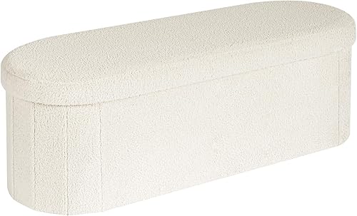 B FSOBEIIALEO - Otomana con espacio de almacenamiento para sala de estar, reposapiés plegable, de vellón, banco plegable para dormitorio, 43.3