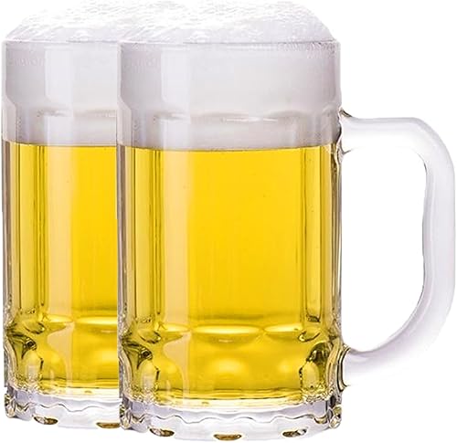 Paquete de 2 tazas de cerveza pesadas, vasos de cerveza grandes con asa, jarras de vidrio de 14 onzas, juego de vasos de cerveza clásicos